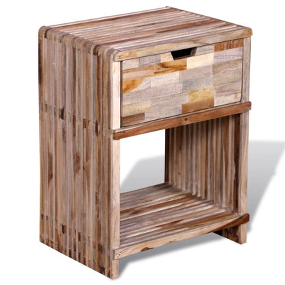 Comodino con Cassetto in Legno di Recupero di Teak