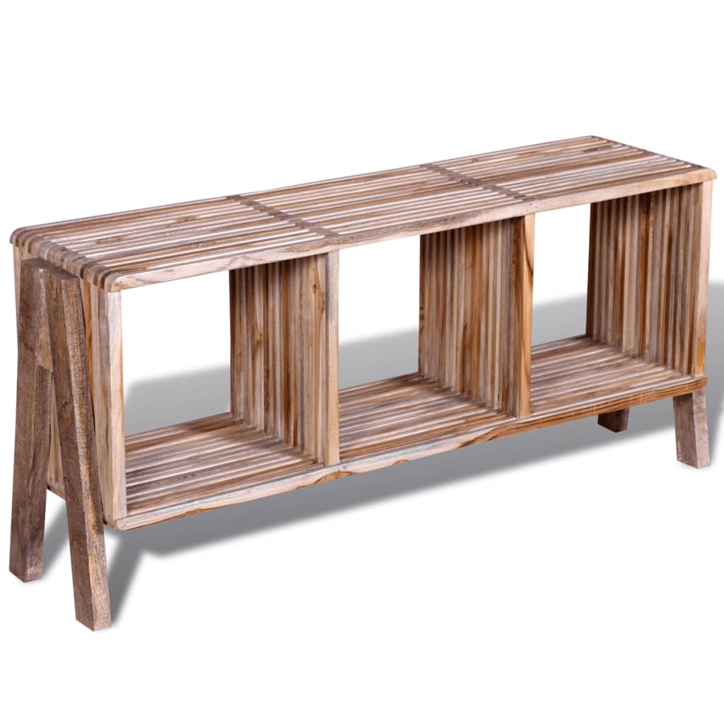 Mobiletto TV con 3 Mensole Impilabile in Legno Anticato di Teak