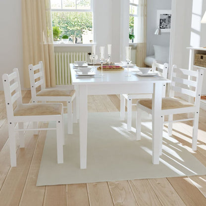 Sedie da Pranzo 4 pz Bianche Legno Massello di Hevea e Velluto