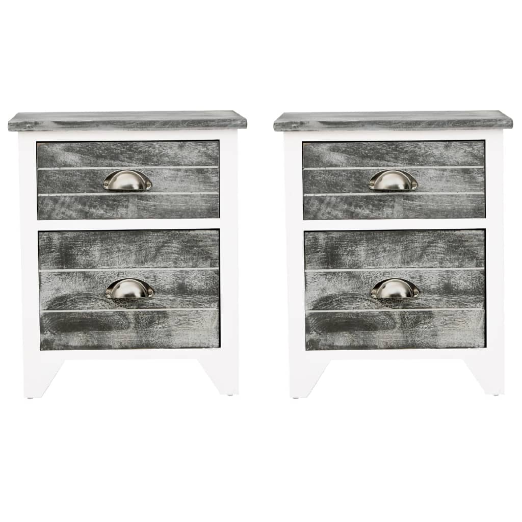 Comodini Set 2 pz con 2 Cassetti Grigio e Bianco
