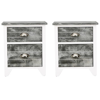 Comodini Set 2 pz con 2 Cassetti Grigio e Bianco
