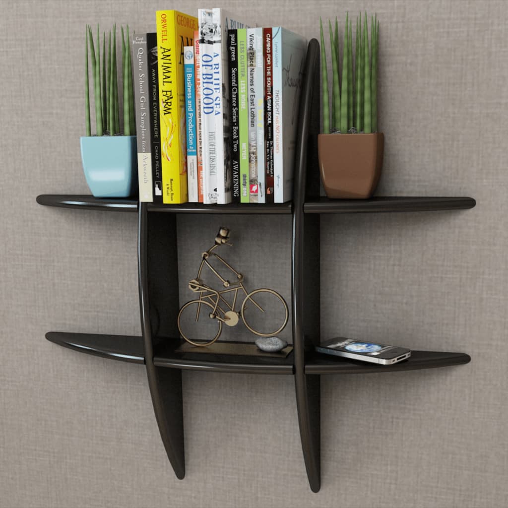 Mensola per Pareti Nera in MDF per Libri/DVD