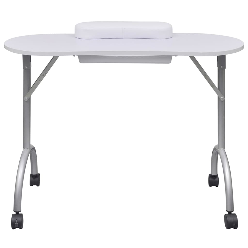 Tavolo Pieghevole per Manicure con Rotelle Bianco