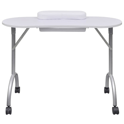 Tavolo Pieghevole per Manicure con Rotelle Bianco