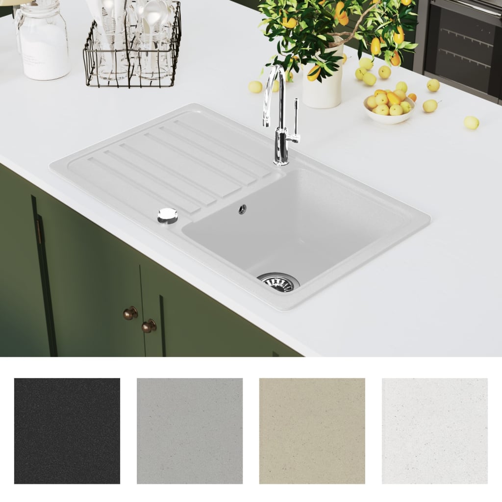 Lavandino cucina granito lavello singolo scolapiatti reversibile crema