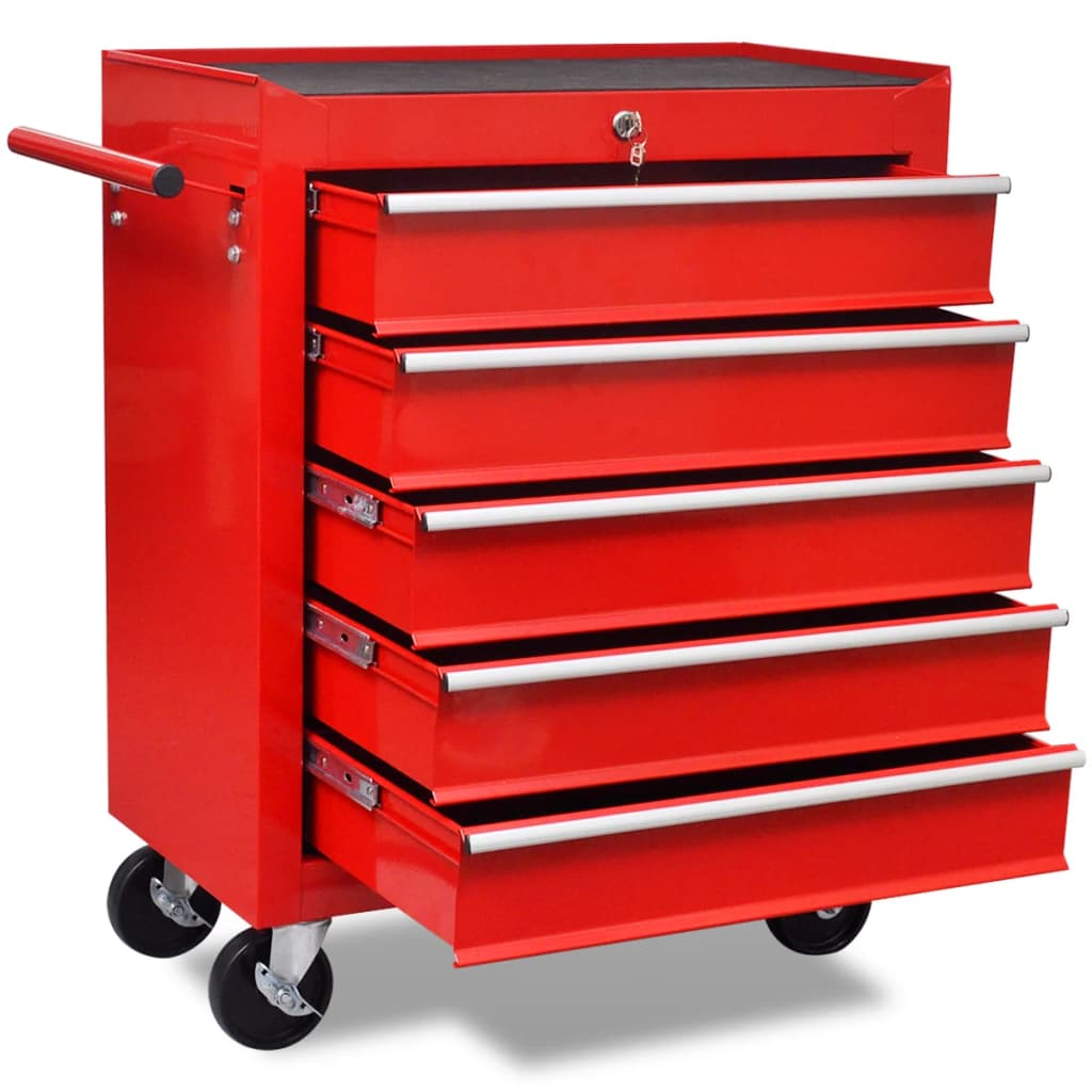 Carrello Portautensili con 5 Cassetti Rosso per Garage