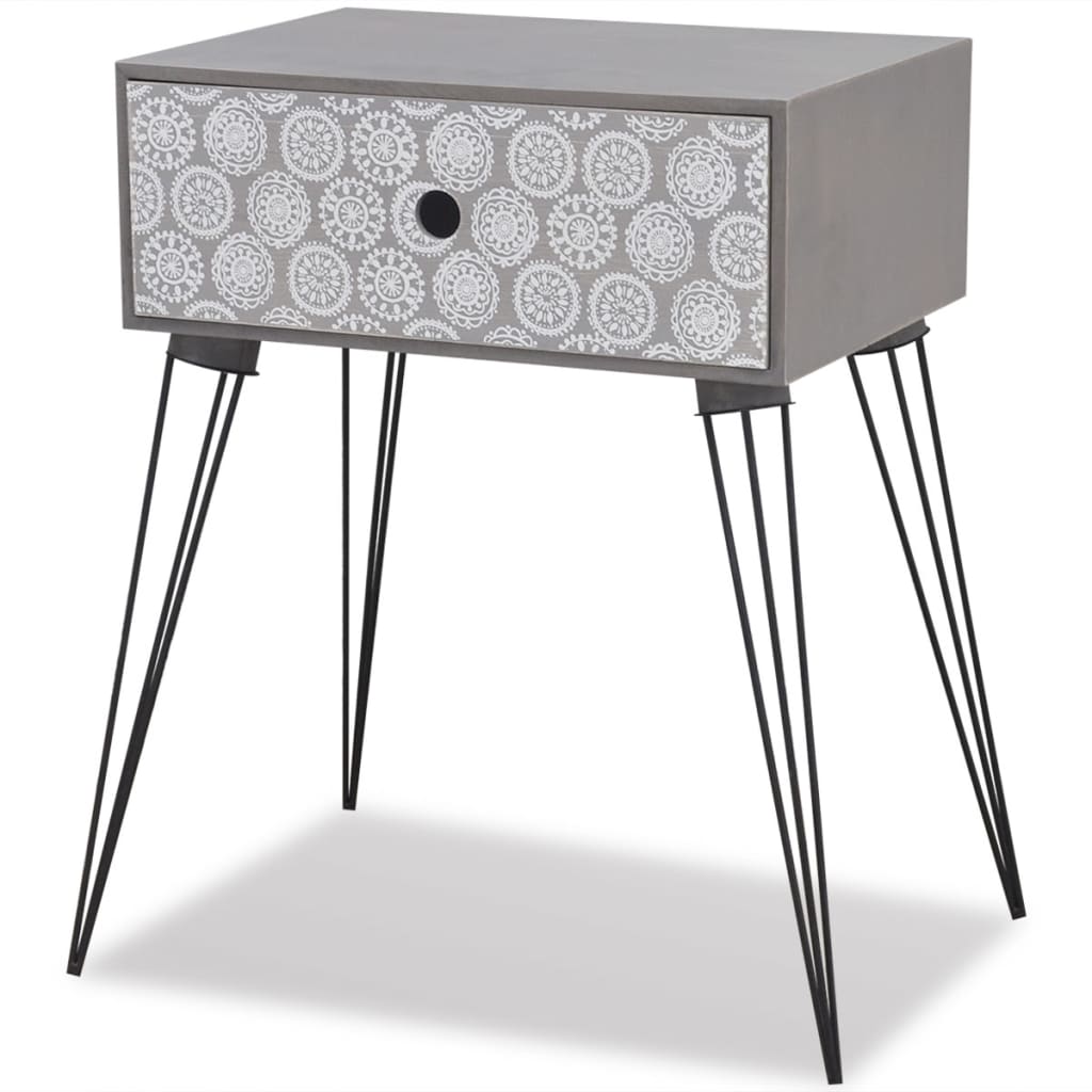 Comodino con 1 Cassetto Rettangolare Grigio