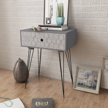 Comodino con 1 Cassetto Rettangolare Grigio