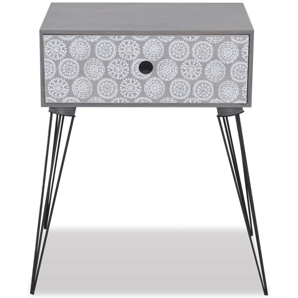 Comodino con 1 Cassetto Rettangolare Grigio