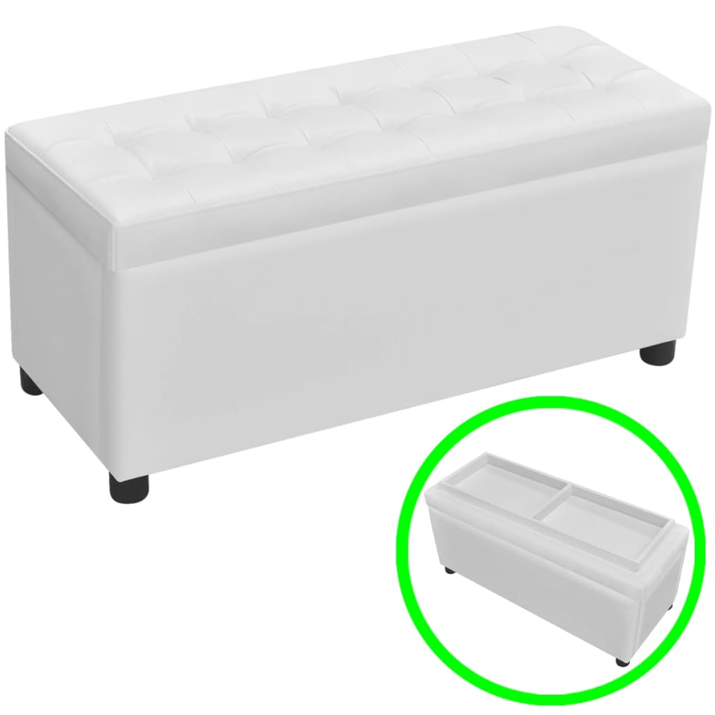 Sgabello con Contenitore in Pelle Artificiale Bianco