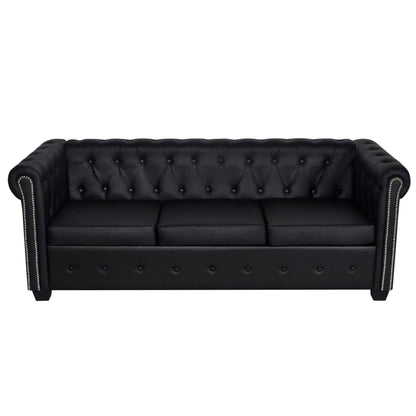 Divano Chesterfield a 3 Posti in Finta Pelle Nero