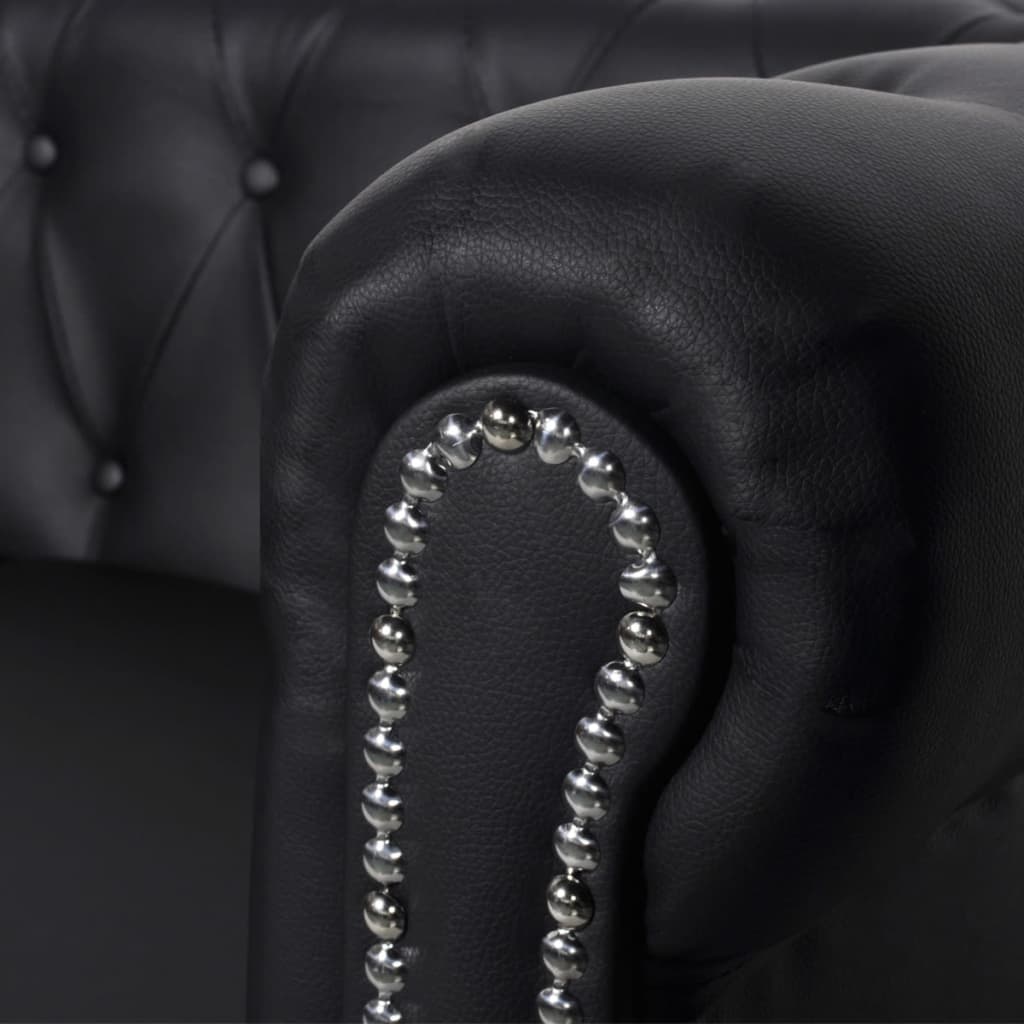 Divano Chesterfield a 3 Posti in Finta Pelle Nero