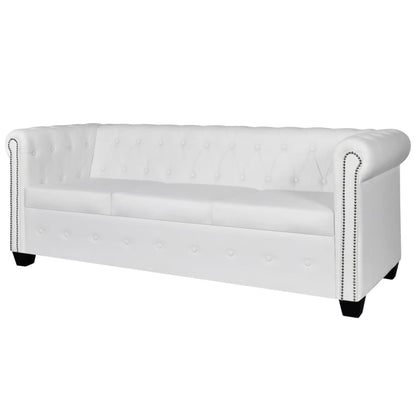 Divano Chesterfield a 3 Posti in Finta Pelle Bianco