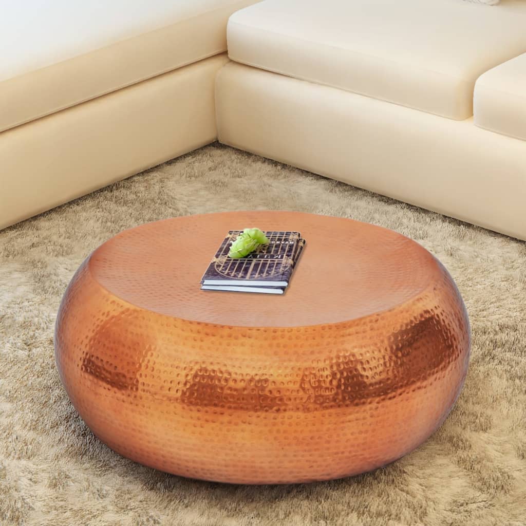 Tavolino da Salotto in Alluminio Battuto Colore Ottone/Rame