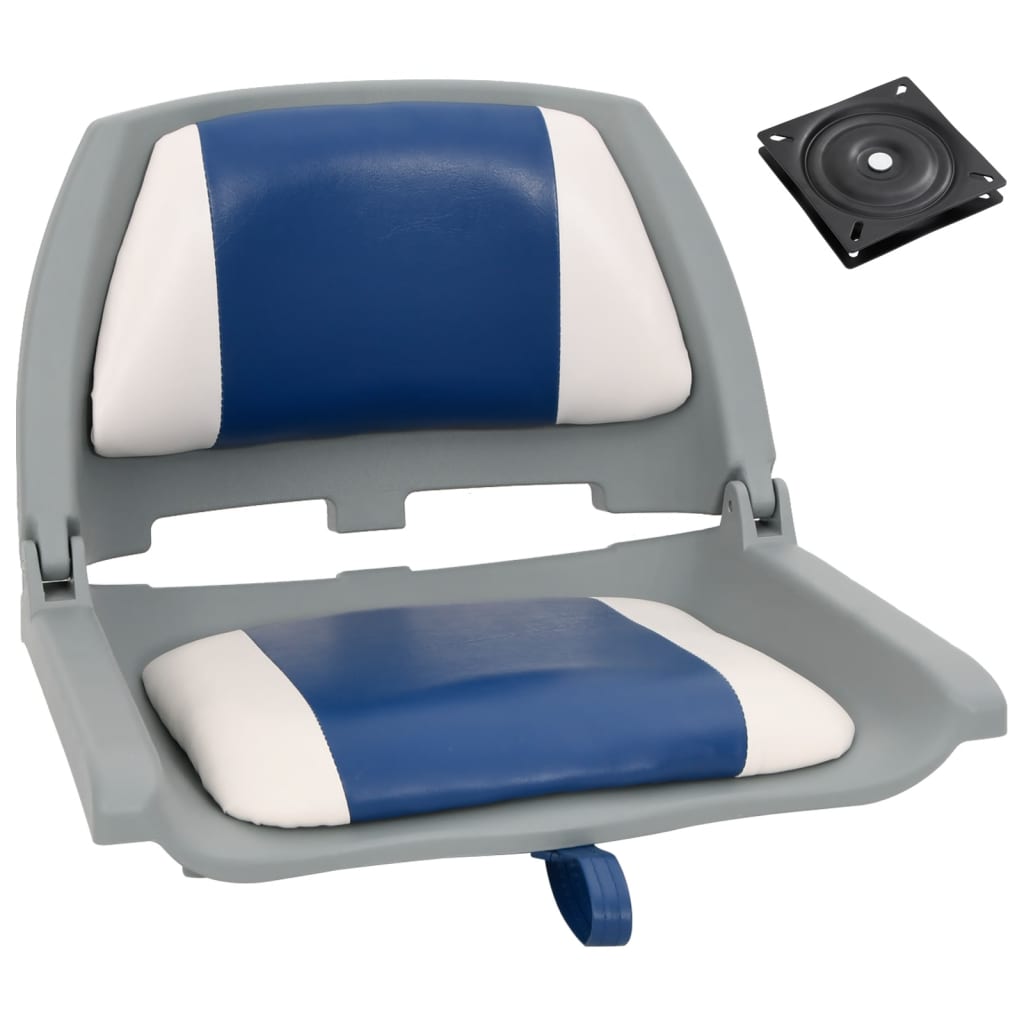Set Sedile per Barca Pieghevole 2pz con Cuscino Blu-Bianco
