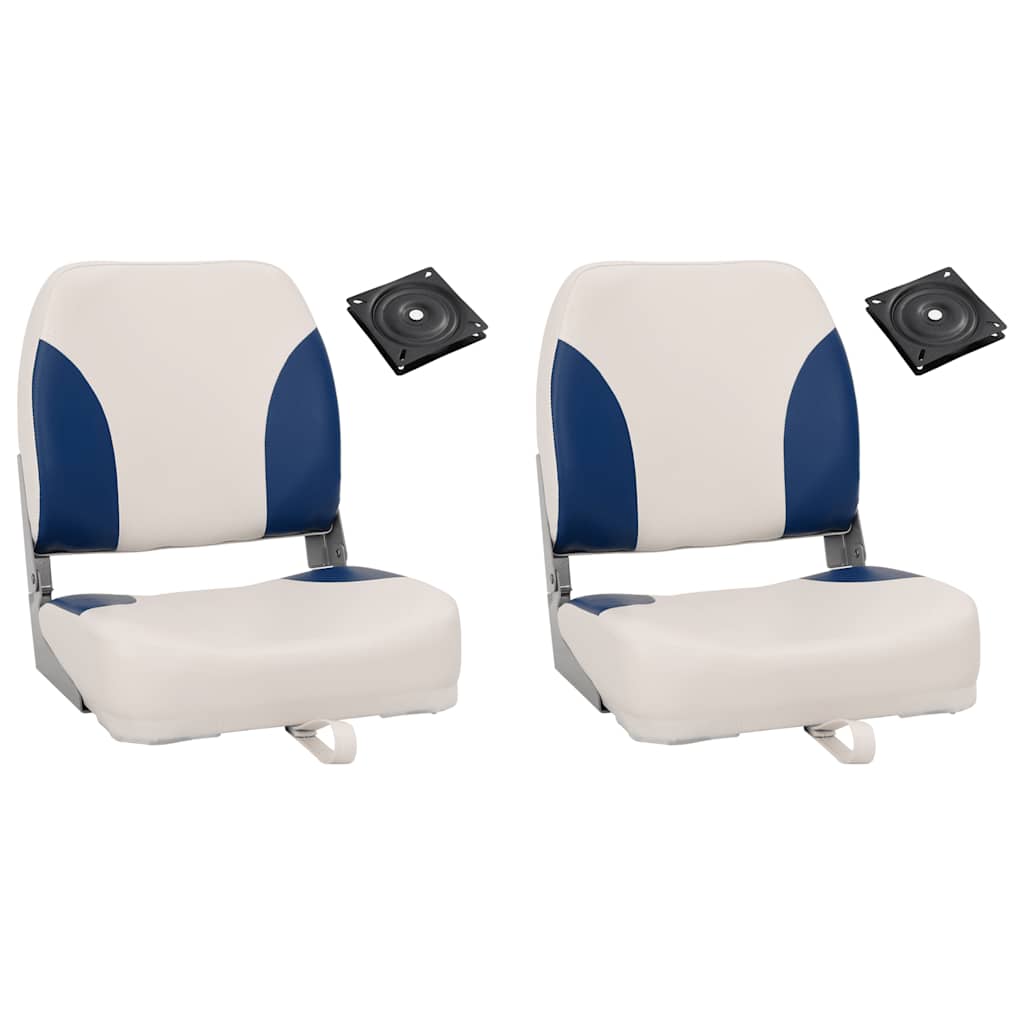 Set Sedile per Barca Pieghevole 4pz con Cuscino Blu-Bianco