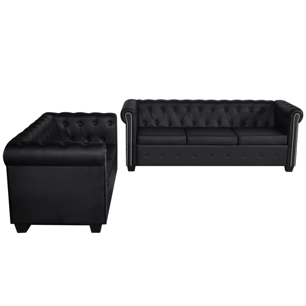 Divani Chesterfield a 2 Posti e a 3 Posti in Similpelle Nero