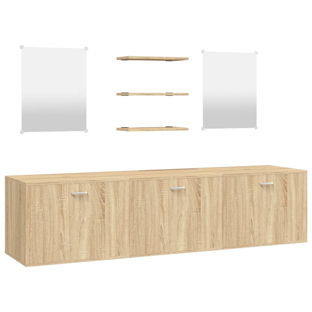 Set Mobili da Bagno 6 pz Rovere in Legno Multistrato
