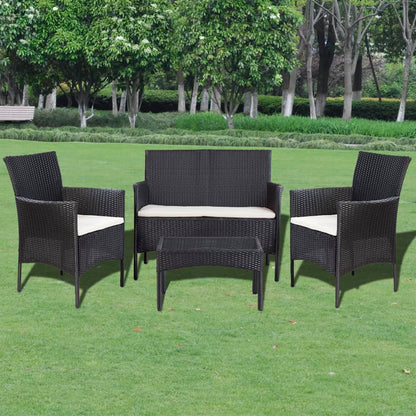 Set Divani da Giardino 4 pz con Cuscini in Polyrattan Nero