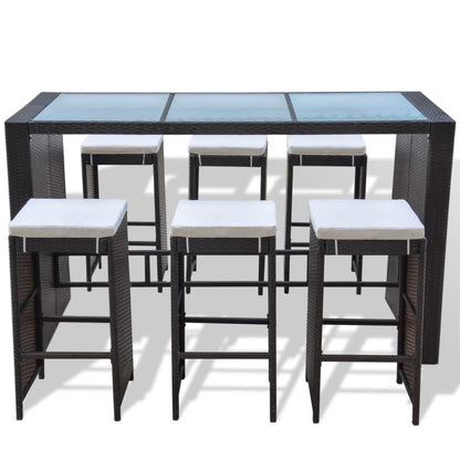 Set da Bar da Giardino 7 pz con Cuscini in Polyrattan Marrone
