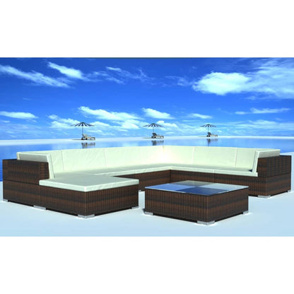 Set Divani da Giardino 8 pz con Cuscini in Polyrattan Marrone