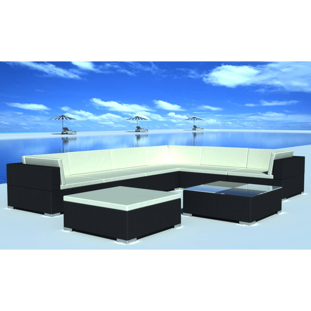 Set Mobili da Giardino con Cuscini 8 pz in Polyrattan Nero