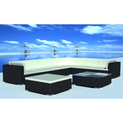 Set Mobili da Giardino con Cuscini 8 pz in Polyrattan Nero