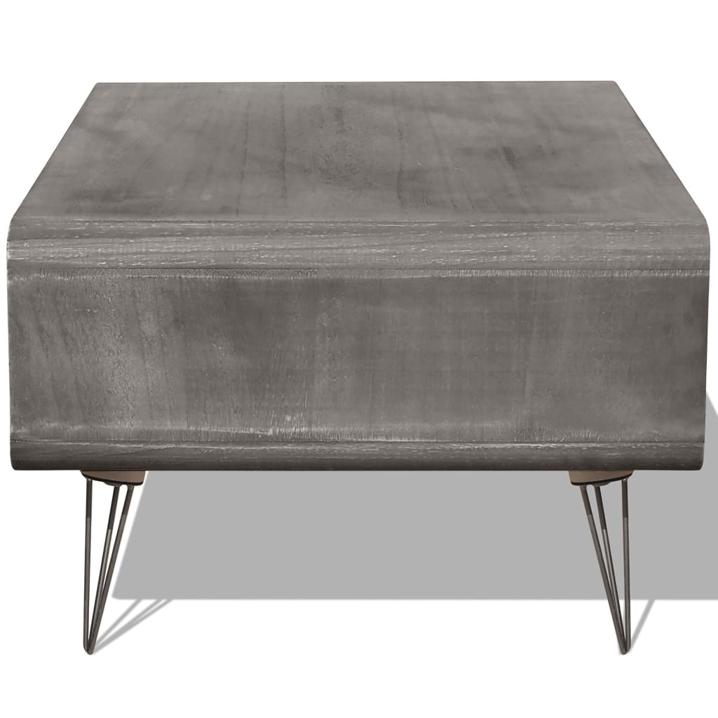 Tavolino da Salotto 90x55,5x38,5cm Massello di Paulownia Grigio