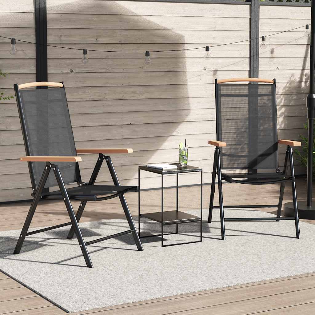 Sedie da Giardino Pieghevoli 2 pz in Alluminio e Textilene Nere
