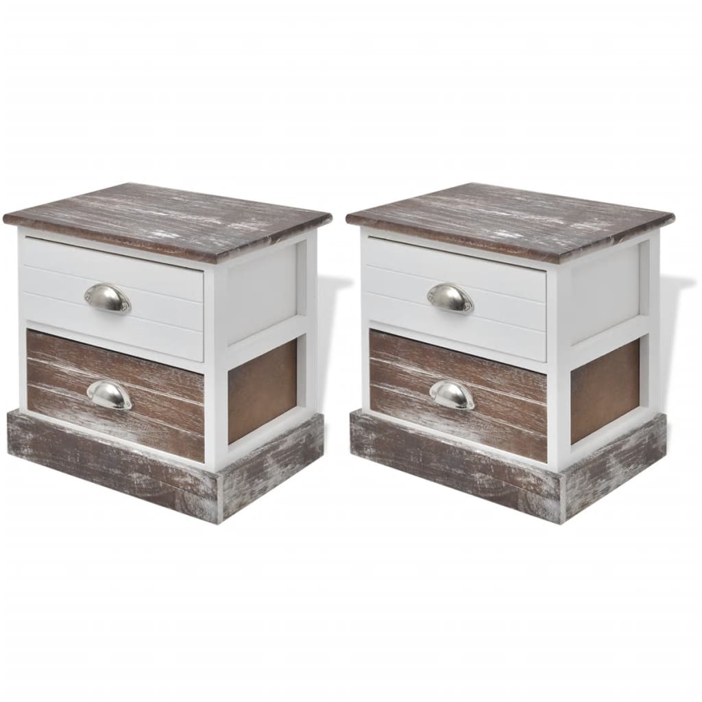 Comodini 2 pz Marrone e Bianco