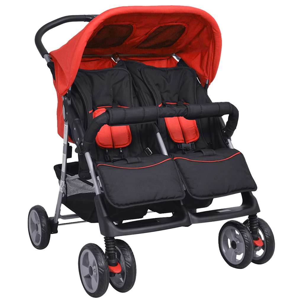 Passeggino Gemellare in Acciaio Rosso e Nero