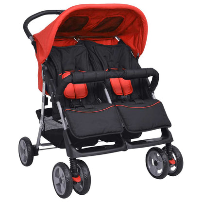 Passeggino Gemellare in Acciaio Rosso e Nero