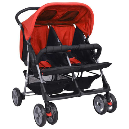 Passeggino Gemellare in Acciaio Rosso e Nero