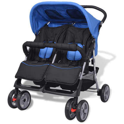 Passeggino Gemellare in Acciaio Blu e Nero