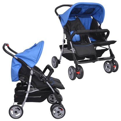Passeggino Gemellare in Acciaio Blu e Nero