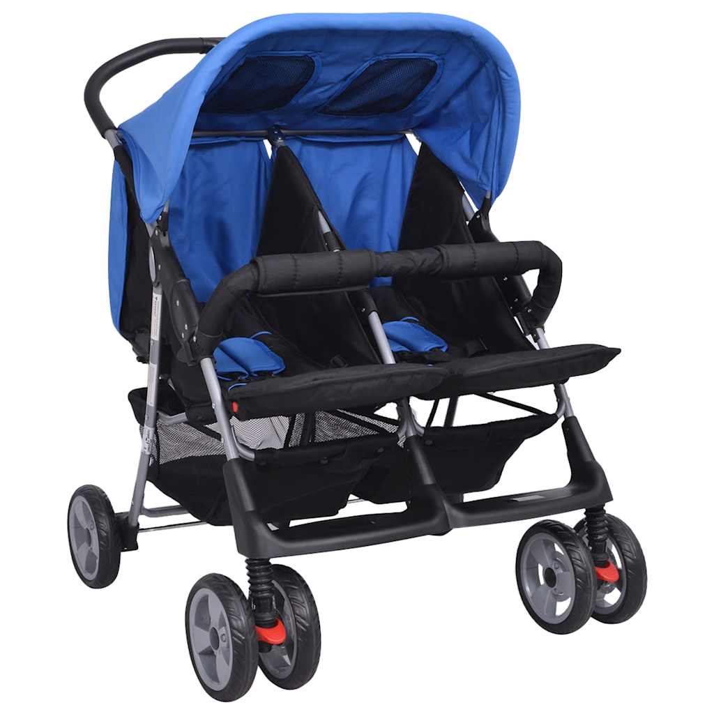 Passeggino Gemellare in Acciaio Blu e Nero