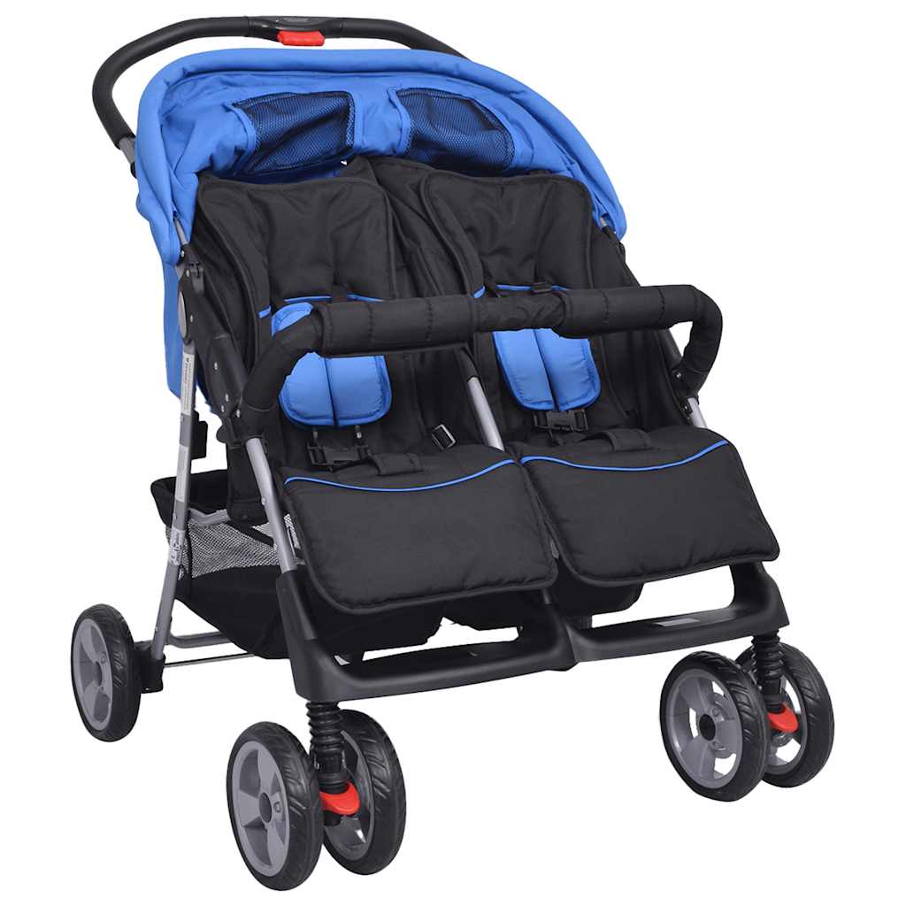 Passeggino Gemellare in Acciaio Blu e Nero