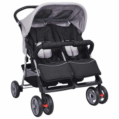Passeggino Gemellare in Acciaio Grigio e Nero