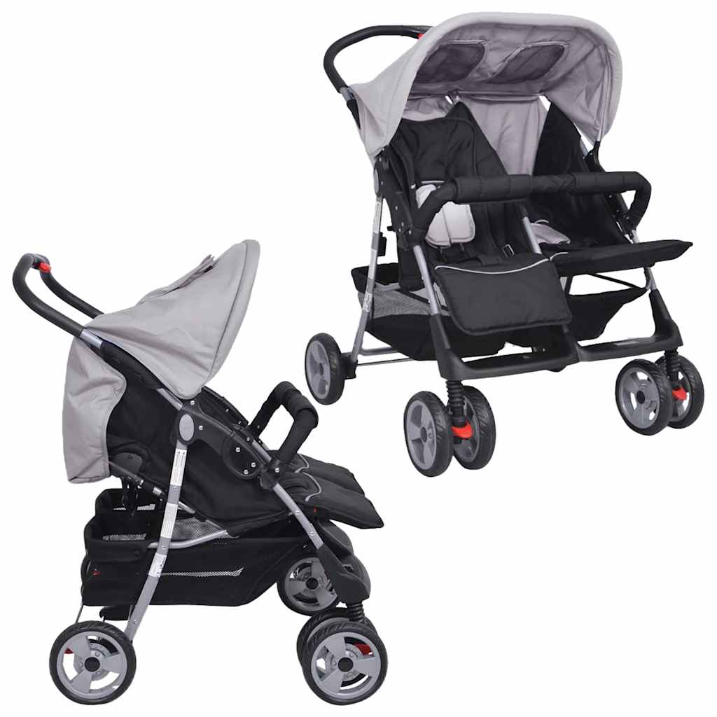 Passeggino Gemellare in Acciaio Grigio e Nero