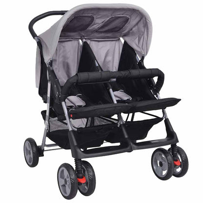 Passeggino Gemellare in Acciaio Grigio e Nero