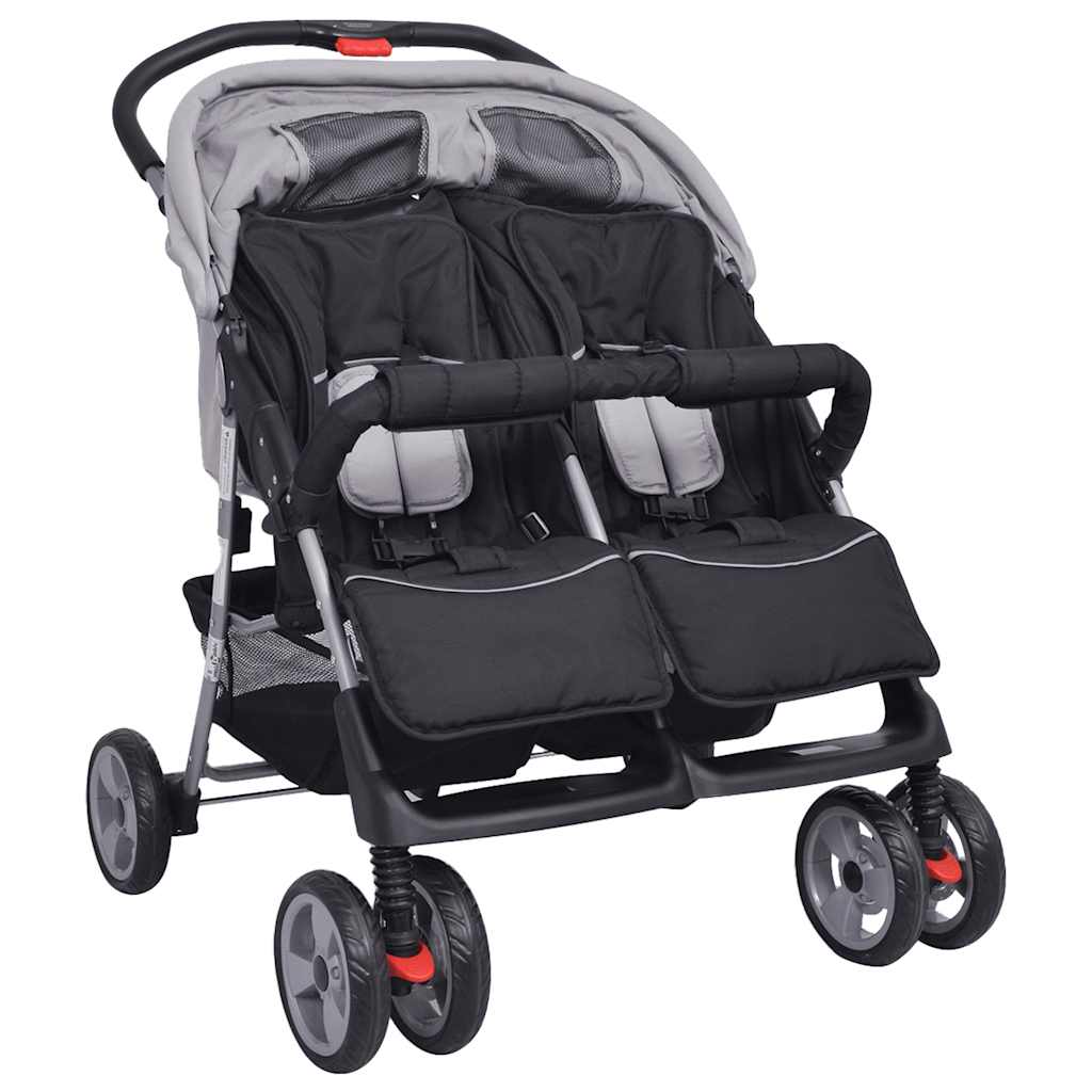 Passeggino Gemellare in Acciaio Grigio e Nero