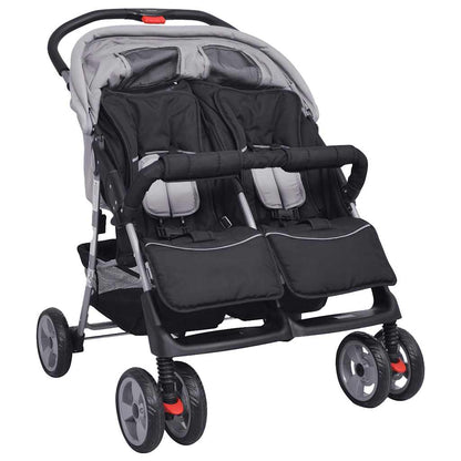 Passeggino Gemellare in Acciaio Grigio e Nero