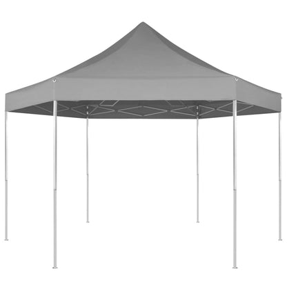 Gazebo Pieghevole Esagonale Pop-Up Grigio 3,6x3,1 m