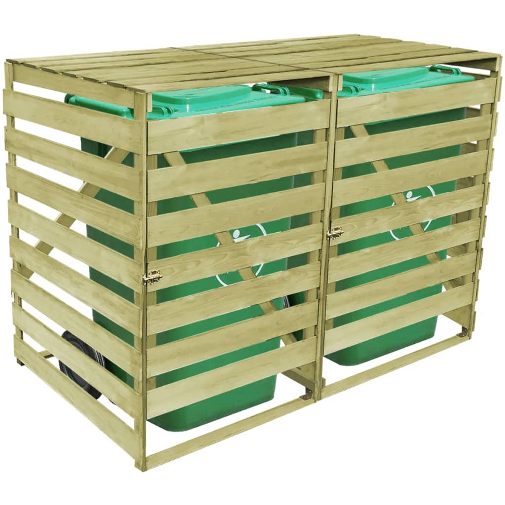 Copribidone Doppio per Spazzatura 240 L in Legno Impregnato