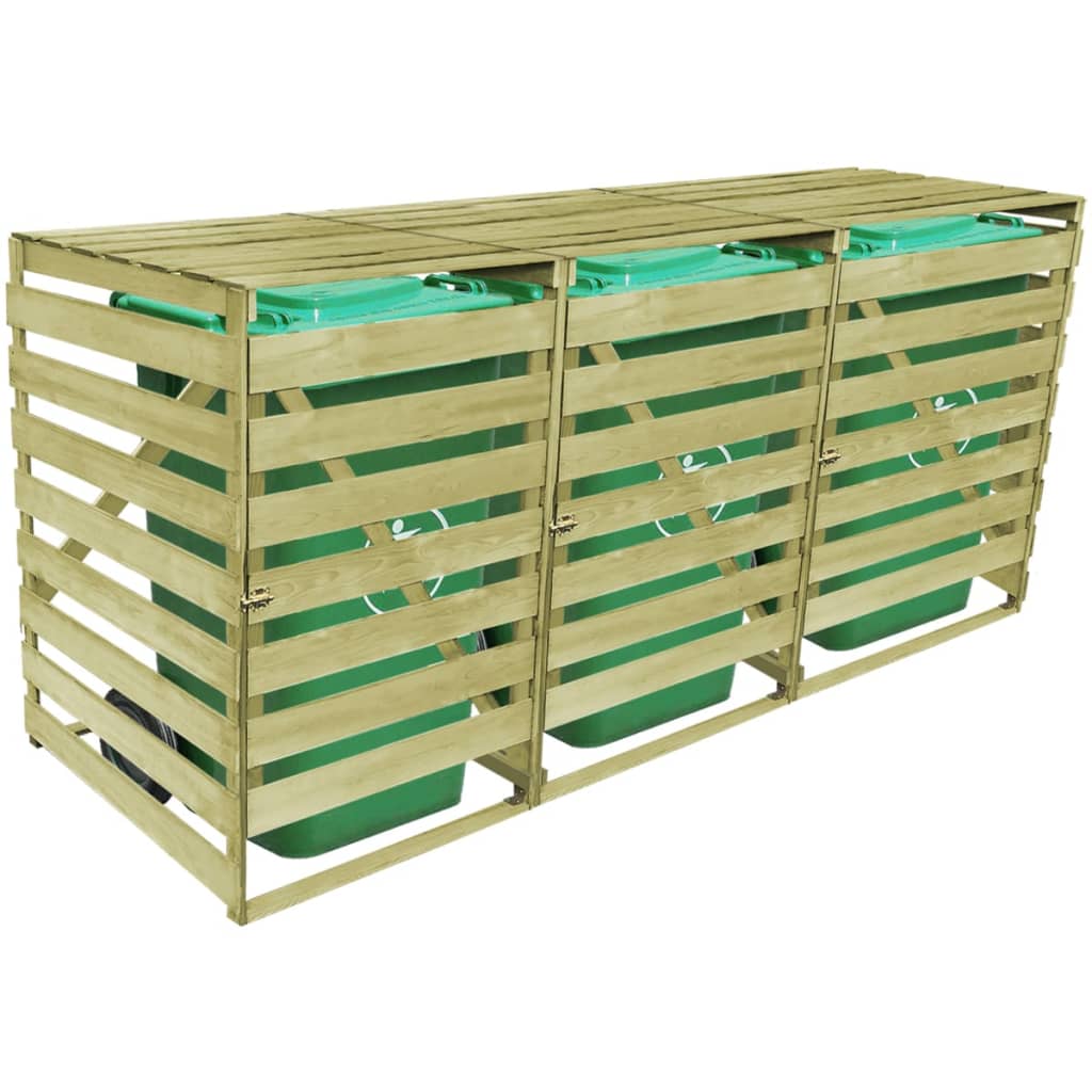 Copribidone per Spazzatura Triplo 240 L in Legno Impregnato