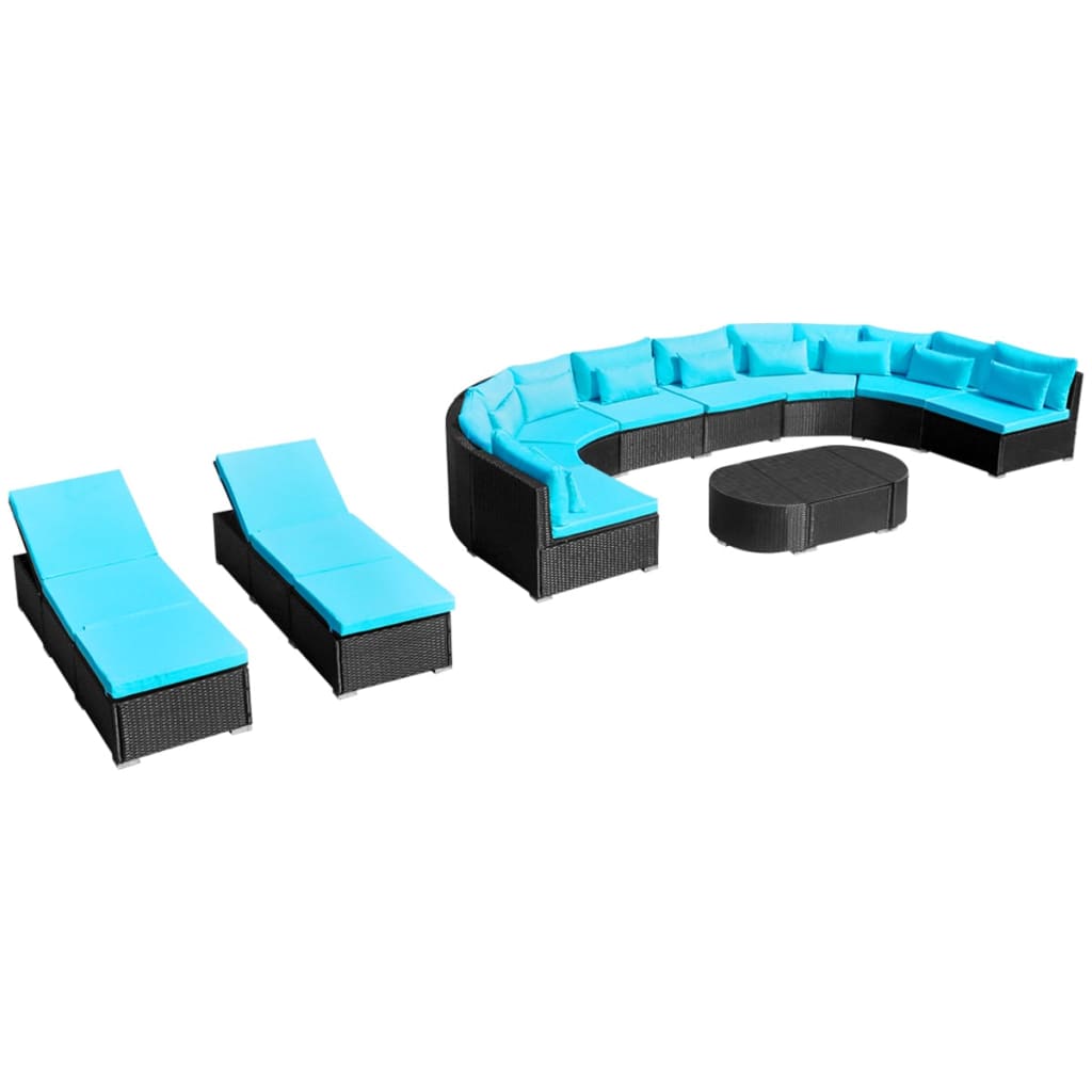Set Divani da Giardino 13 pz con Cuscini in Polyrattan Blu