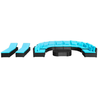 Set Divani da Giardino 13 pz con Cuscini in Polyrattan Blu
