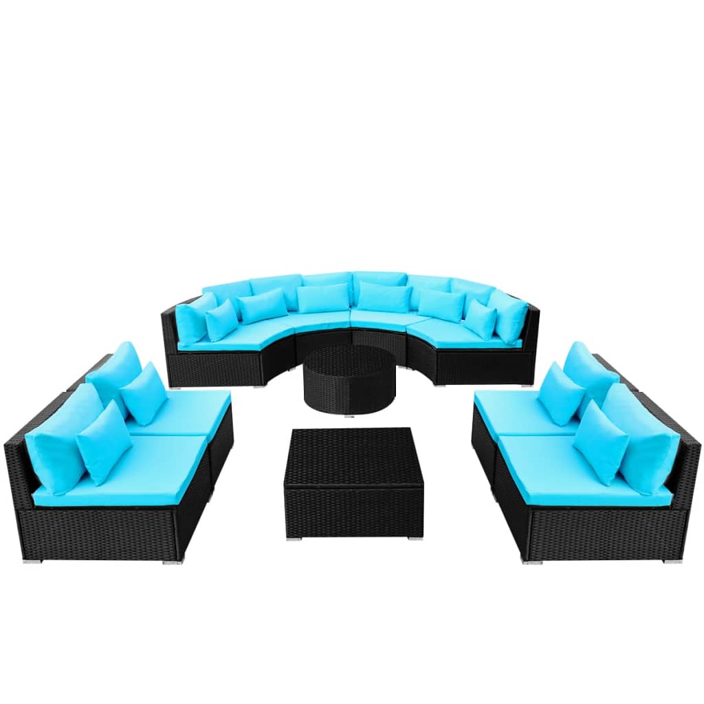 Set Divani da Giardino 13 pz con Cuscini in Polyrattan Blu
