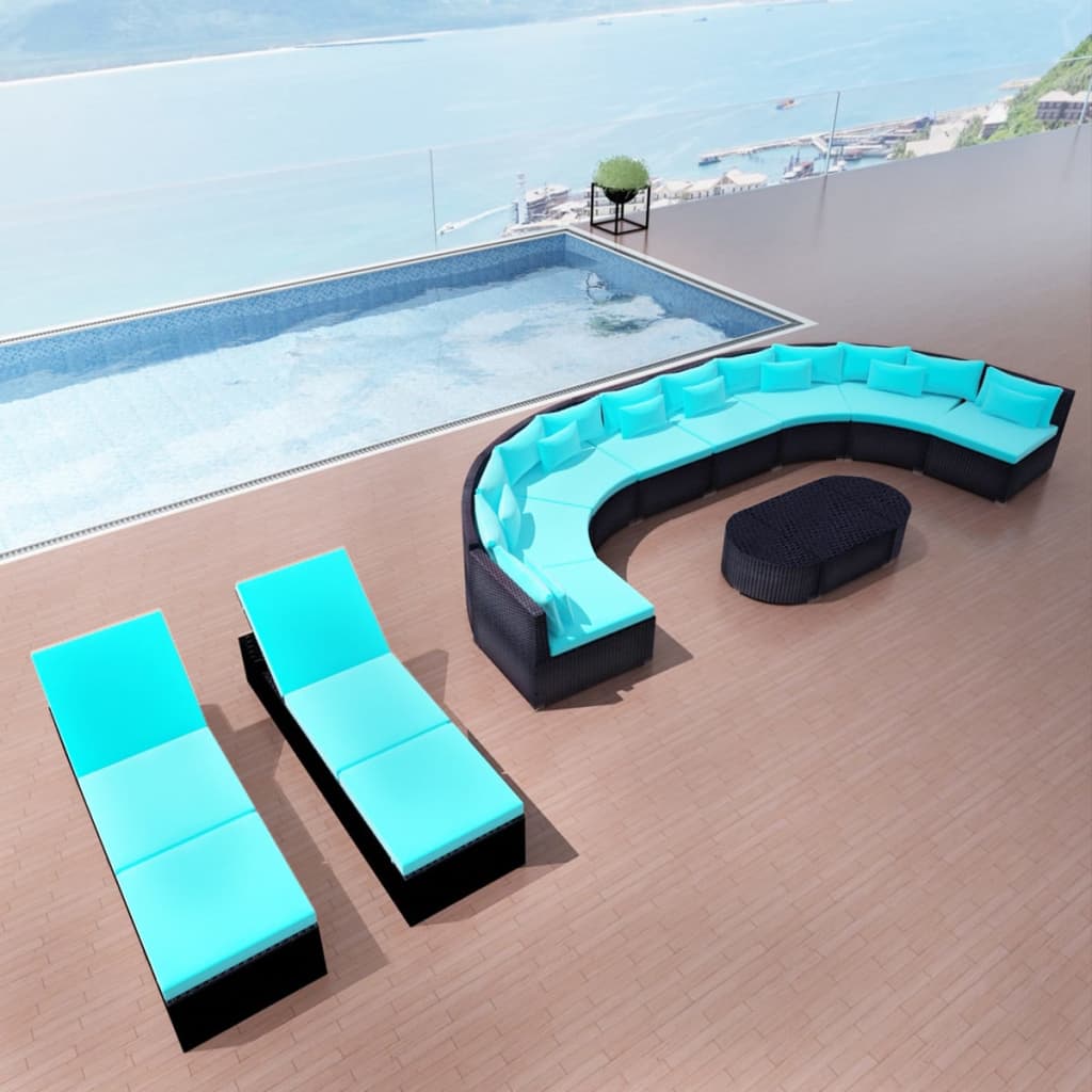 Set Divani da Giardino 13 pz con Cuscini in Polyrattan Blu