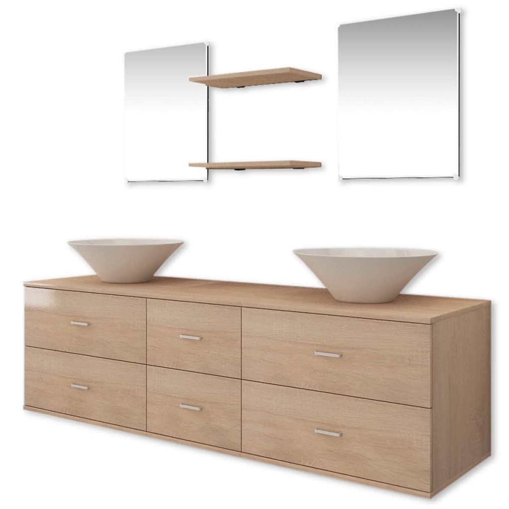 Set Mobili da Bagno 9 pz con Lavabo e Rubinetto Beige